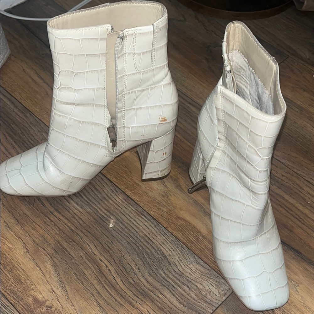 Sam Edelman White Croc-Embossed Ankle Boots